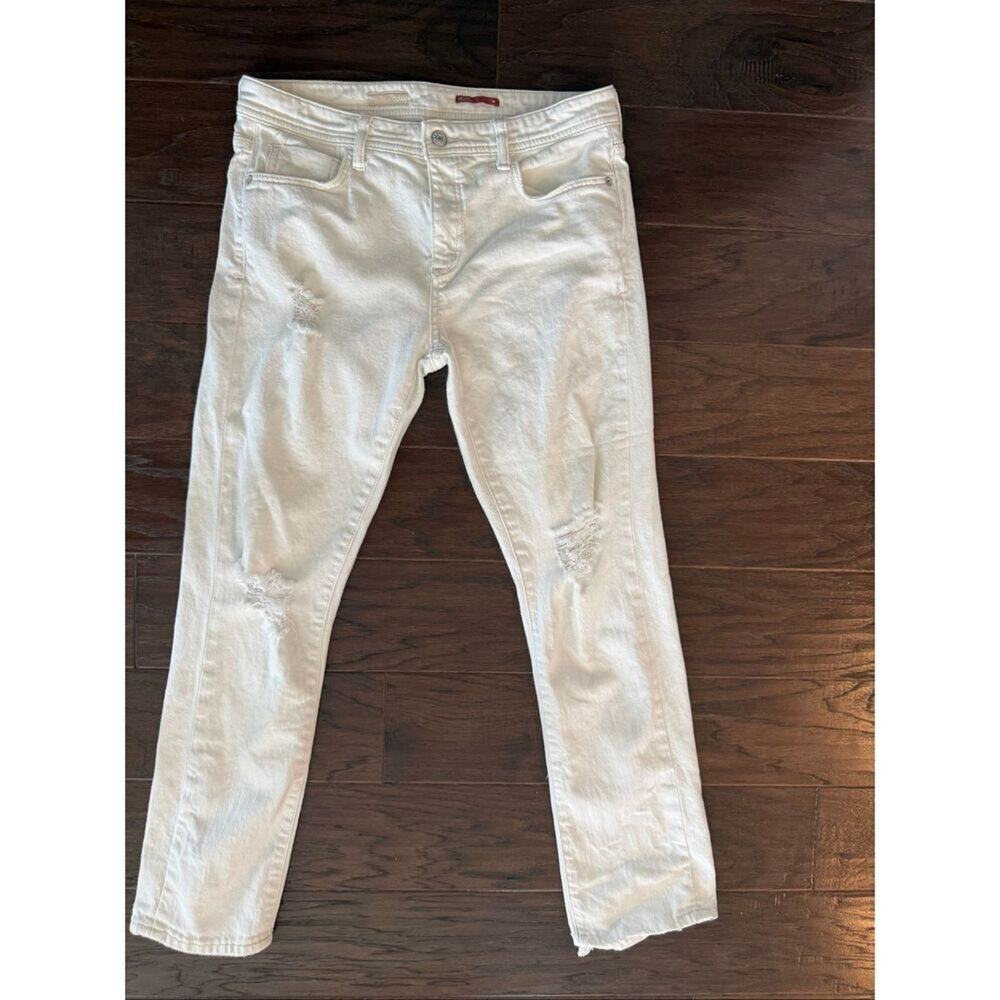 Anthropologie Pilcro White Distressed Raw‎ Hem Slim Jeans Size 29